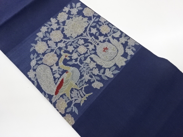 JAPANESE KIMONO / AUTHENTIC OSHIMA TSUMUGI FLORAL / PEACOCK PATTERN WO